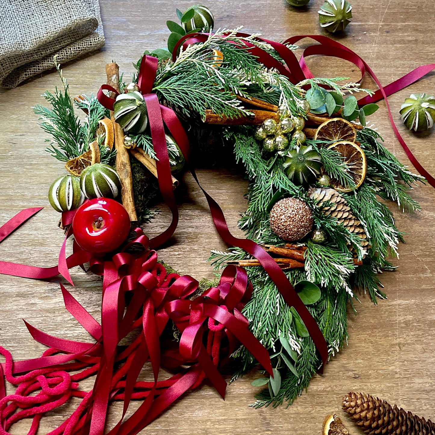 Christmas wreath with a red ribbon Flower Composition