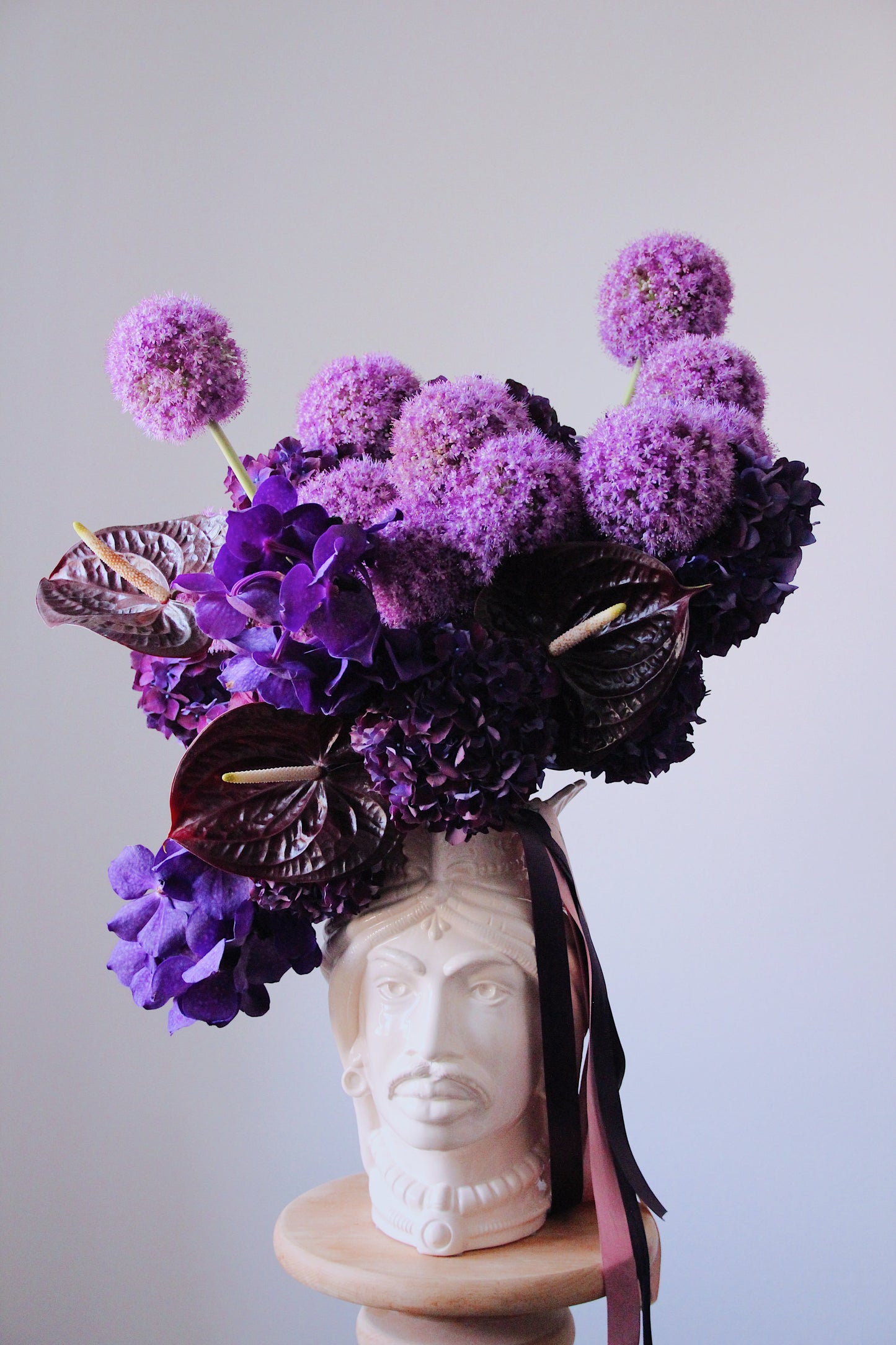 purple hydrengia flowers in a vase