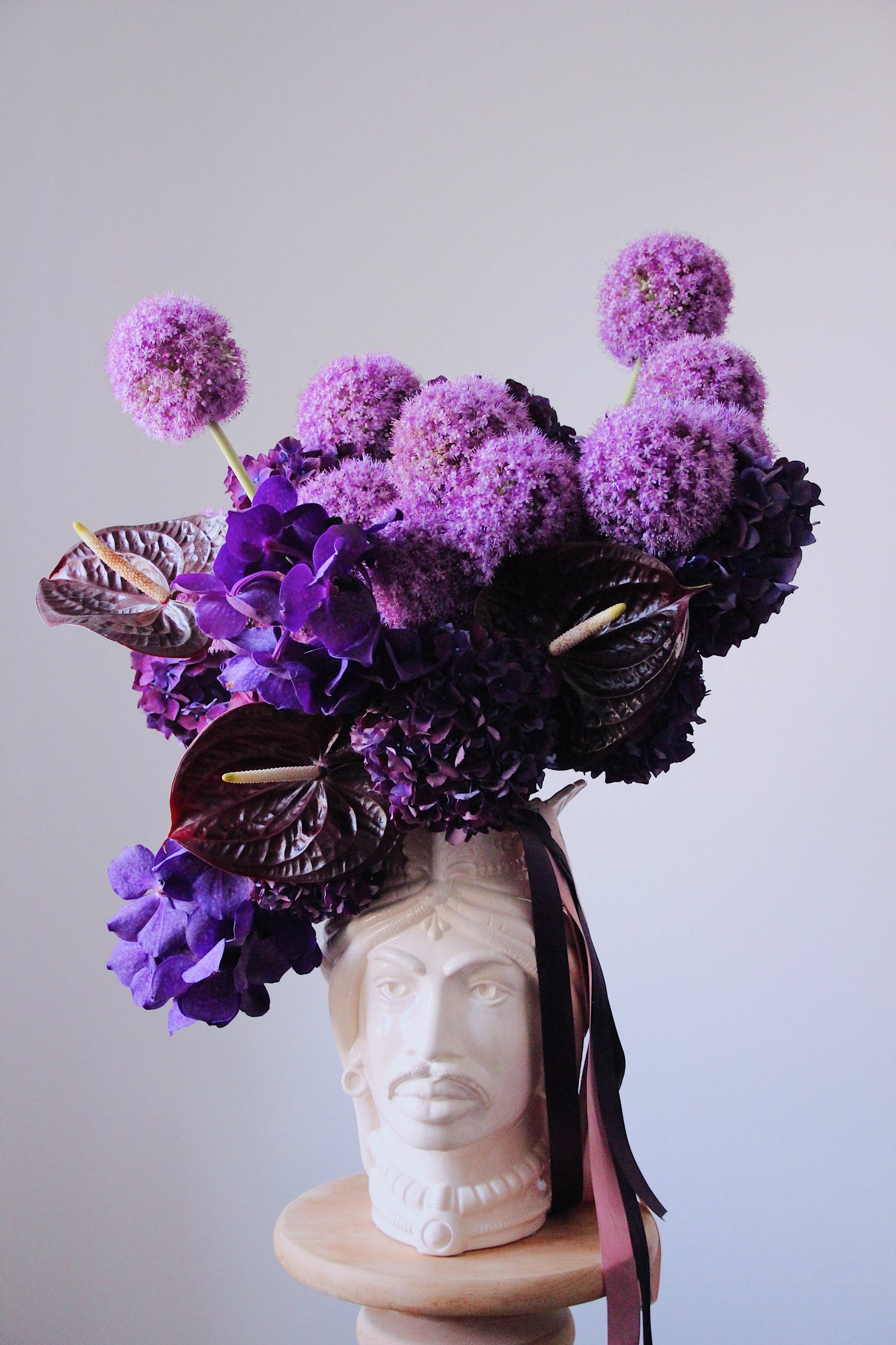 purple hydrengia flowers in a vase