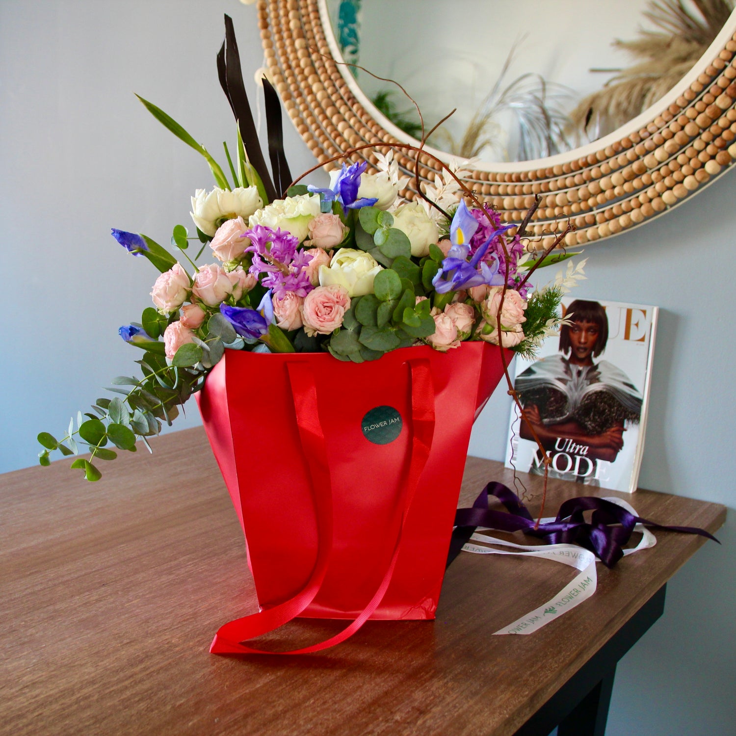 Flowers bouquet in the red box