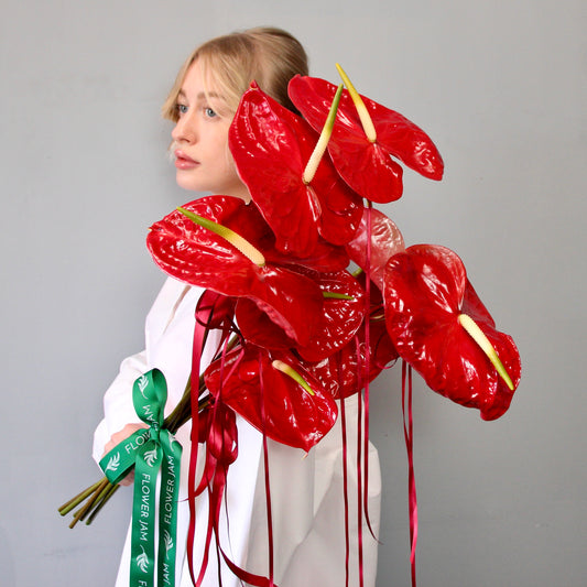 red anthurium genova Bouquet of Flowers