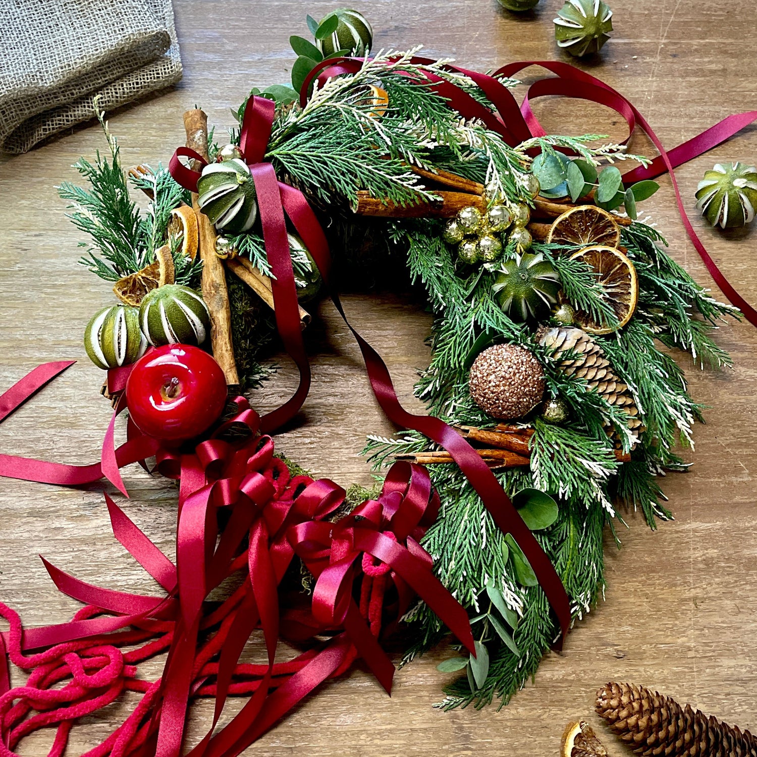 Christmas wreath with a red ribbon Flower Composition