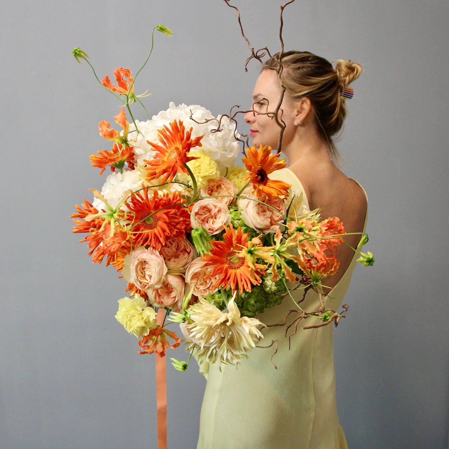 Bouquet of Garden Roses , exotic Gloriosa and Hydrangea.