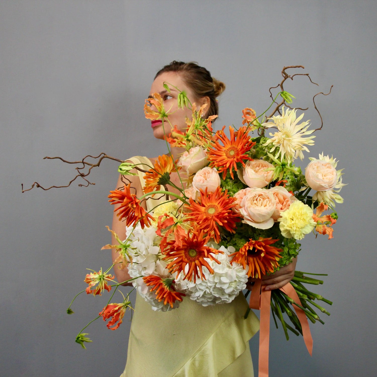 Bouquet of Garden Roses , exotic Gloriosa and Hydrangea.