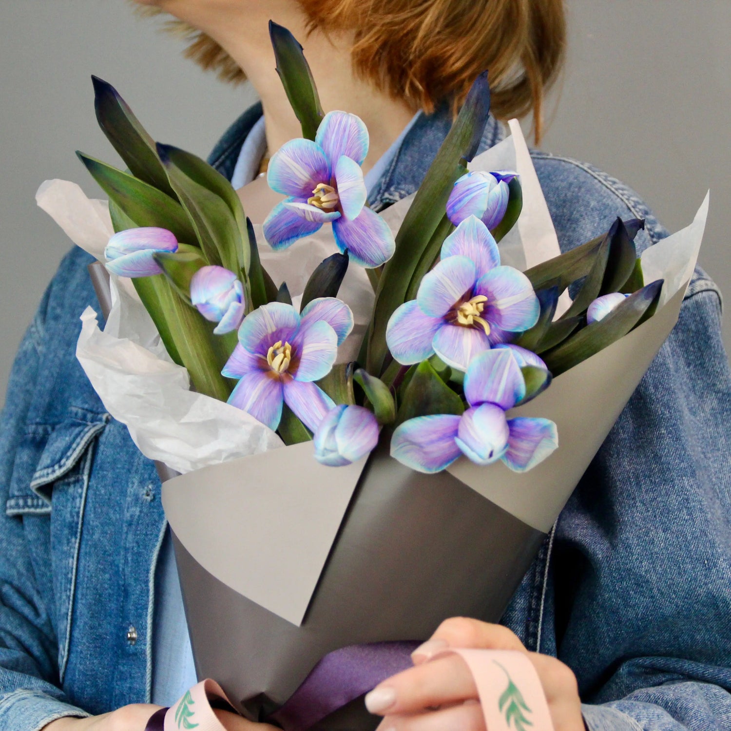 bouquet of blue tulips