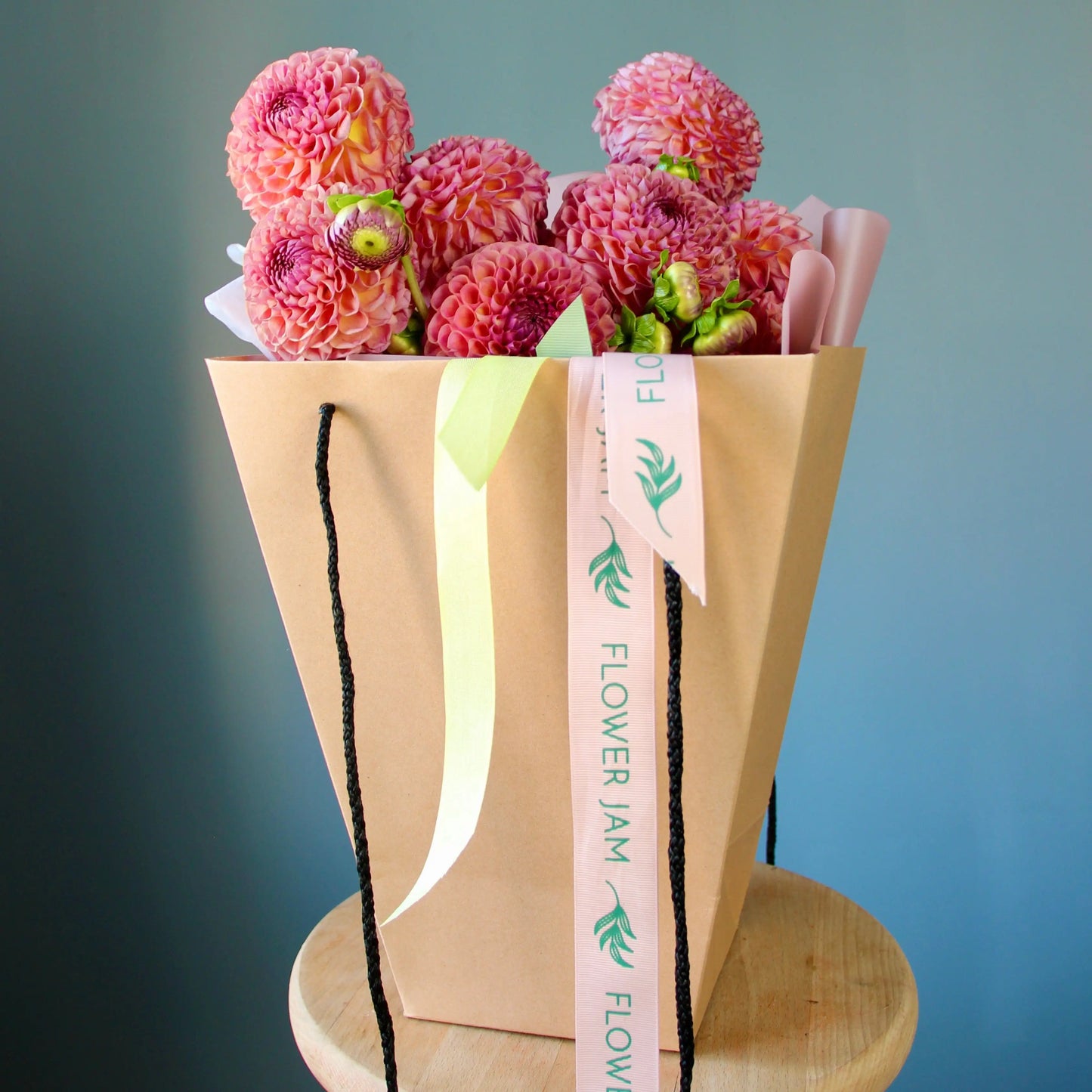 big bouquet of pink dahlias in genova