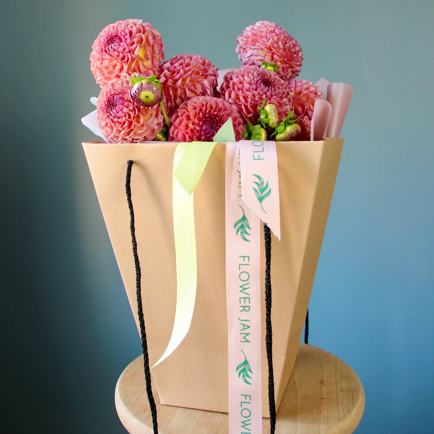 big bouquet of pink dahlias in genova