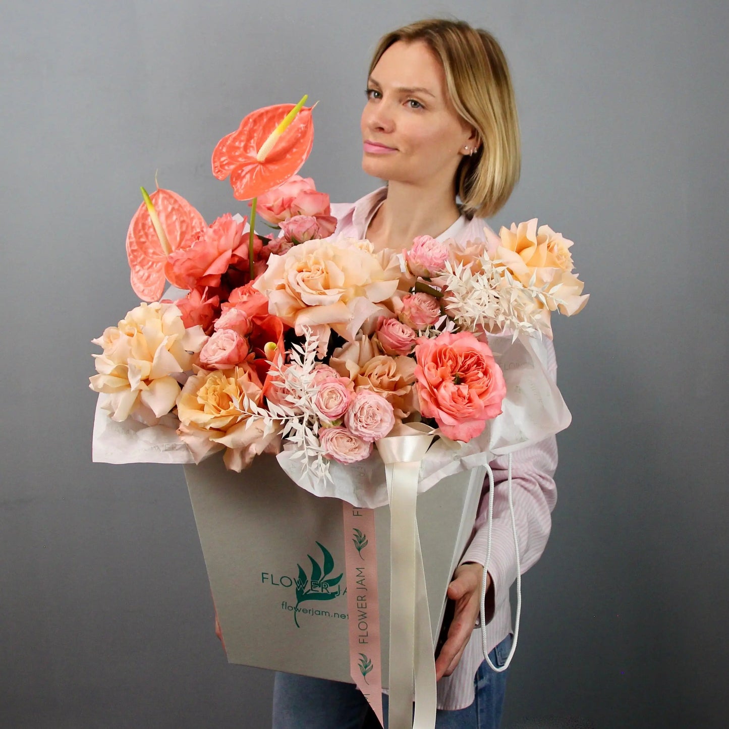 pink roses mix with anthurium at flower store Bouquet of Flowers