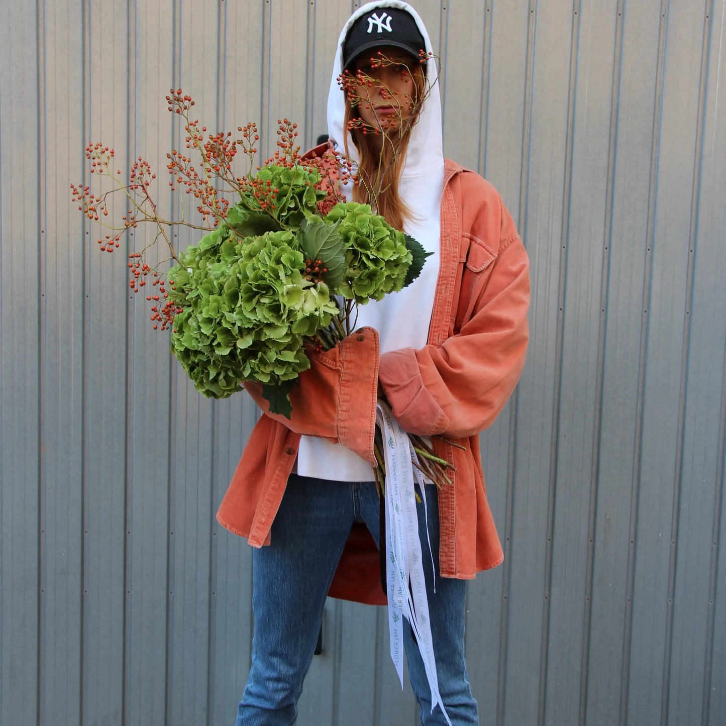 girl holding a Bouquet of Hydrangea