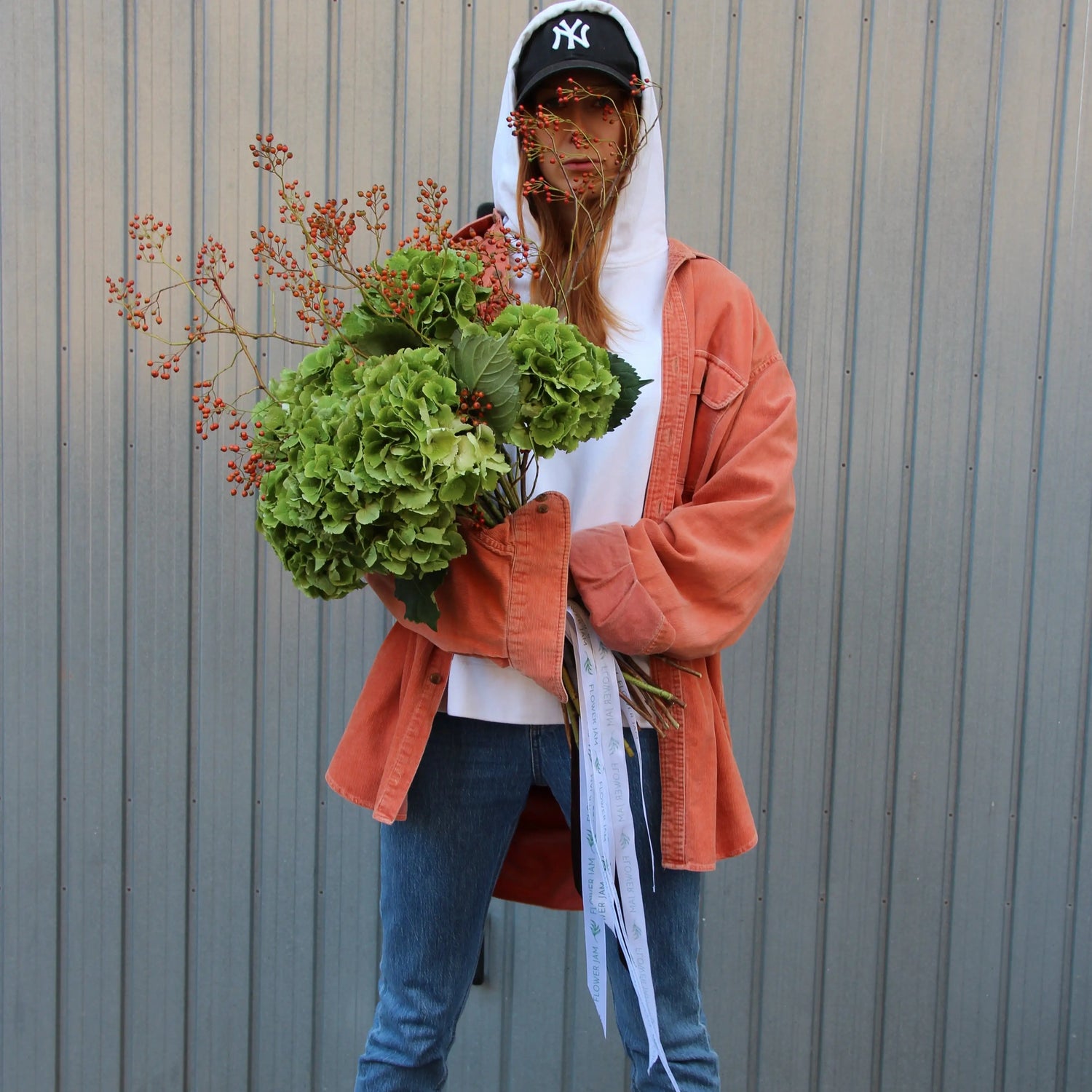 girl holding a Bouquet of Hydrangea