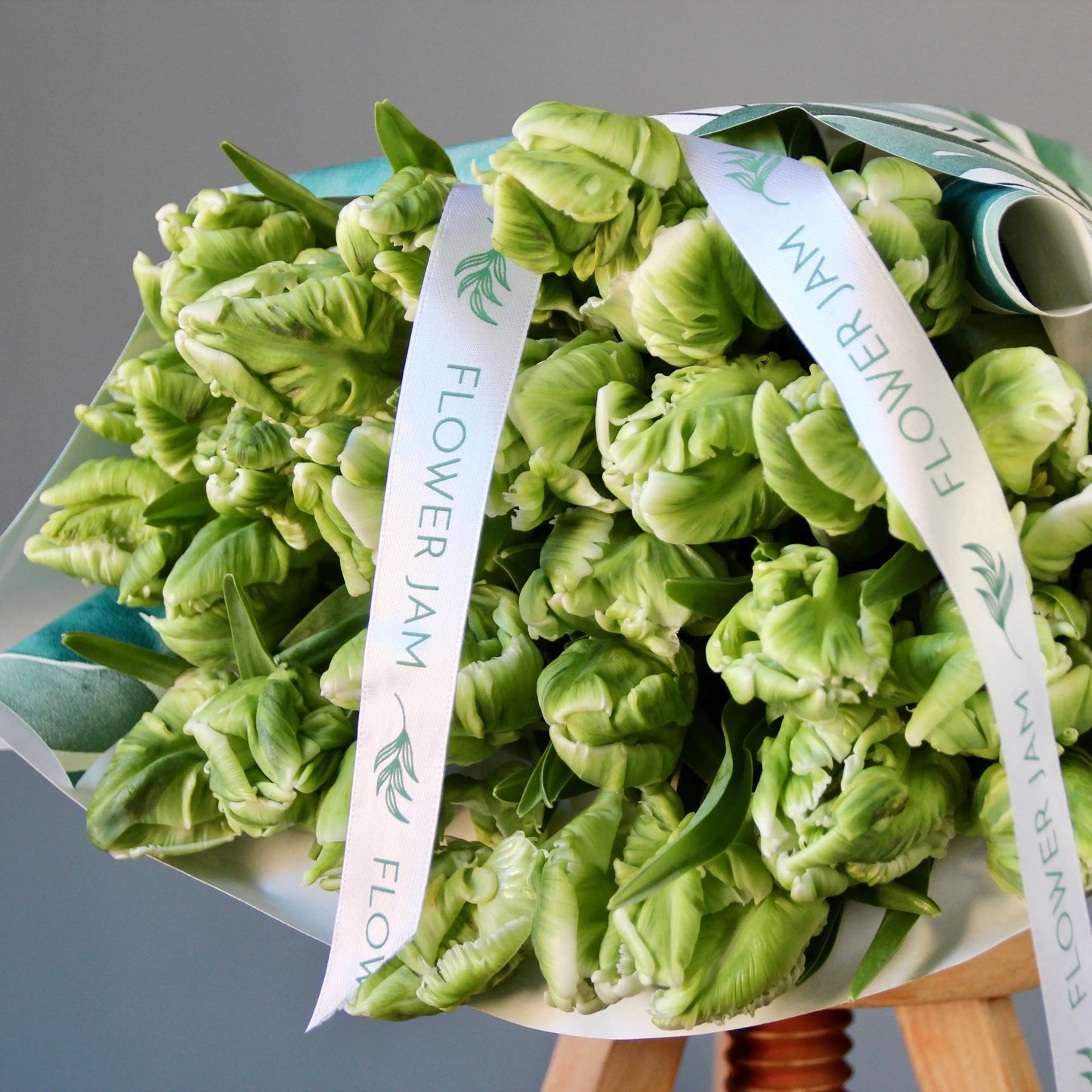 bouquet of green parrot tulips