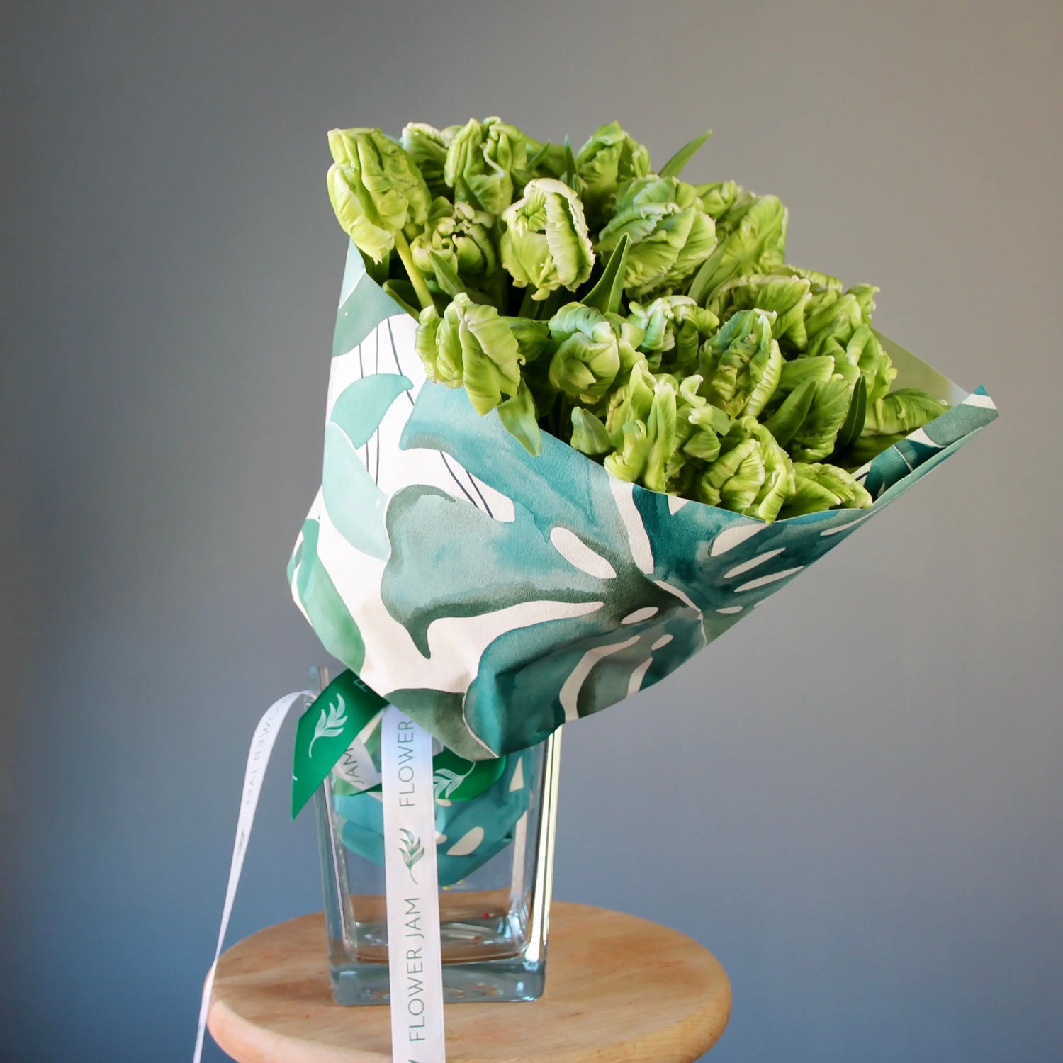 bouquet of green parrot tulips