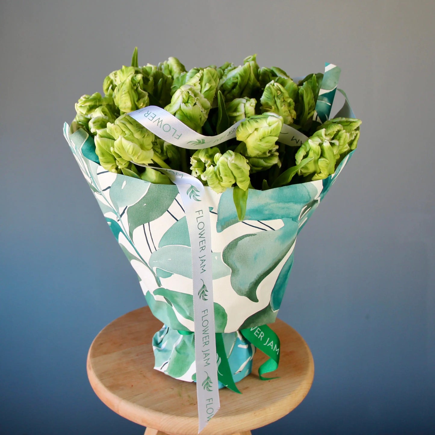 bouquet of green parrot tulips