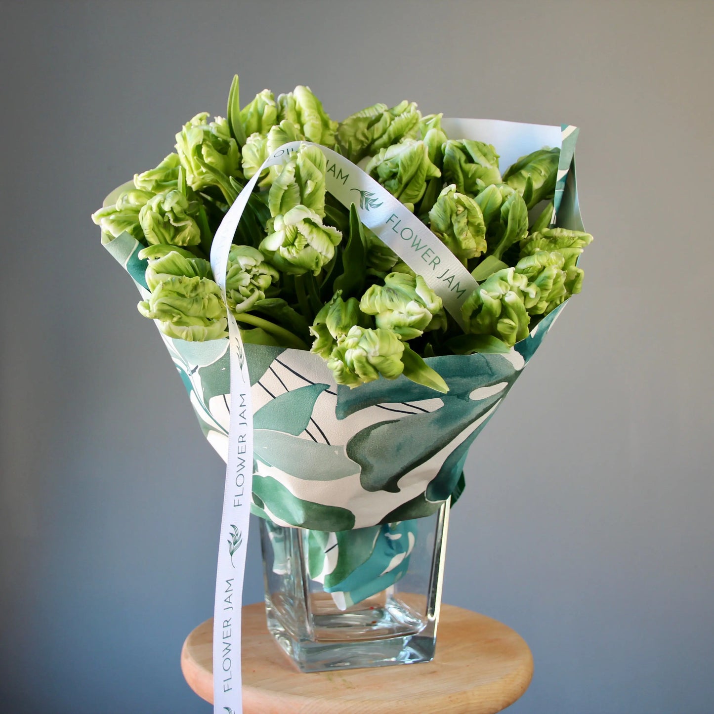bouquet of green parrot tulips