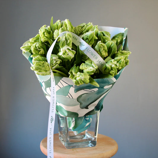 bouquet of green parrot tulips