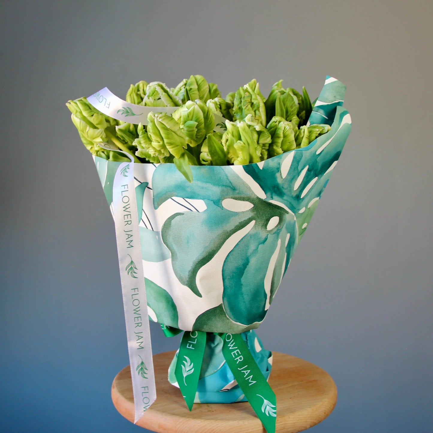 bouquet of green parrot tulips