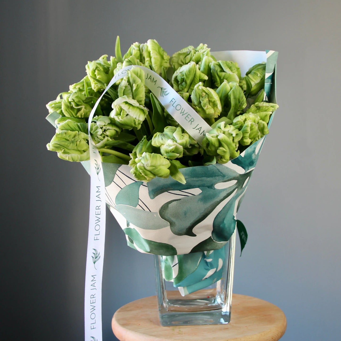 bouquet of green parrot tulips