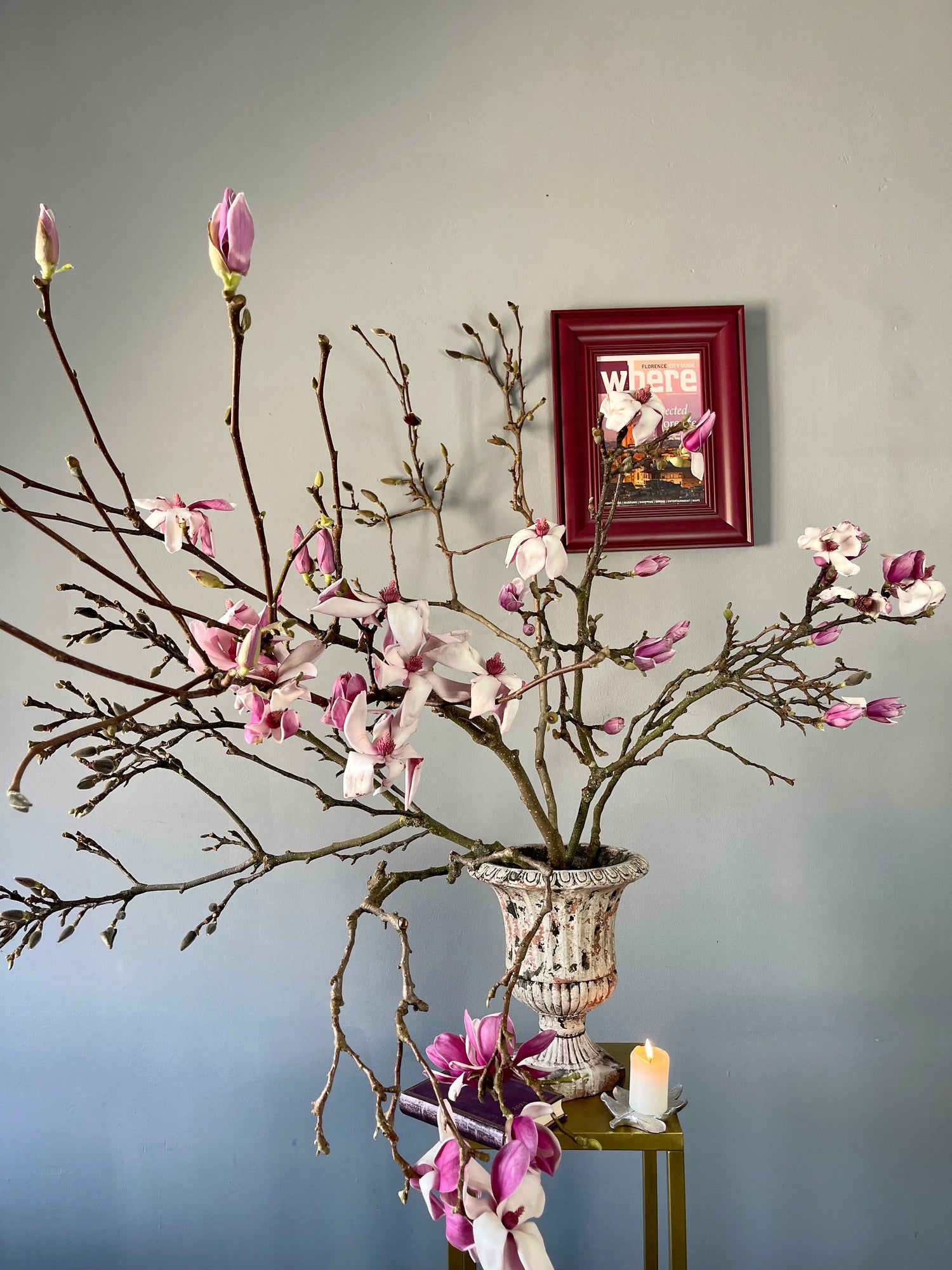 magnolia branches in a vase