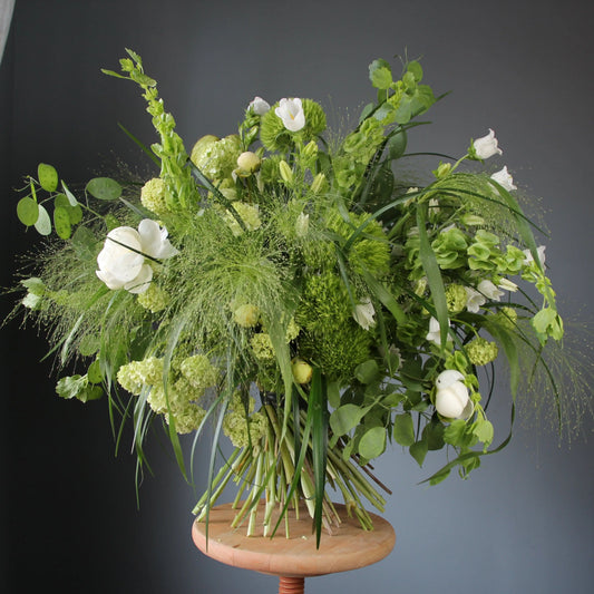 Bouquet of Viburnum, White and Sweet Peonies, Panicum grass, Green Trick, Talapsis and Campanula.