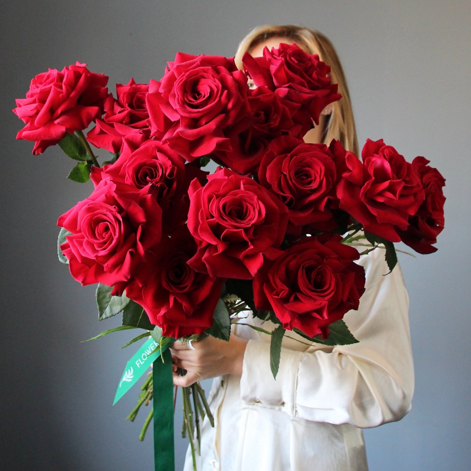 girl with red roses bouquet Bouquet of Flowers