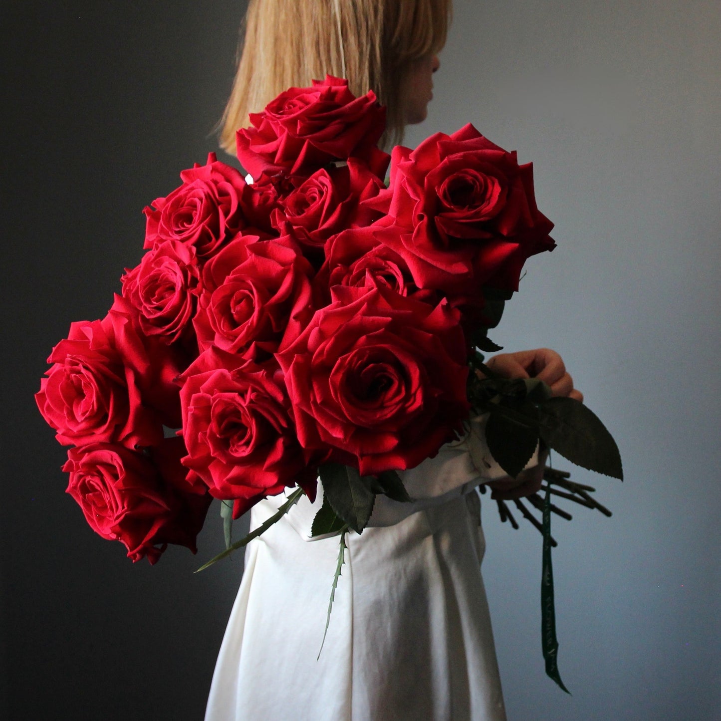 white wedding dress with red roses Bouquet of Flowers