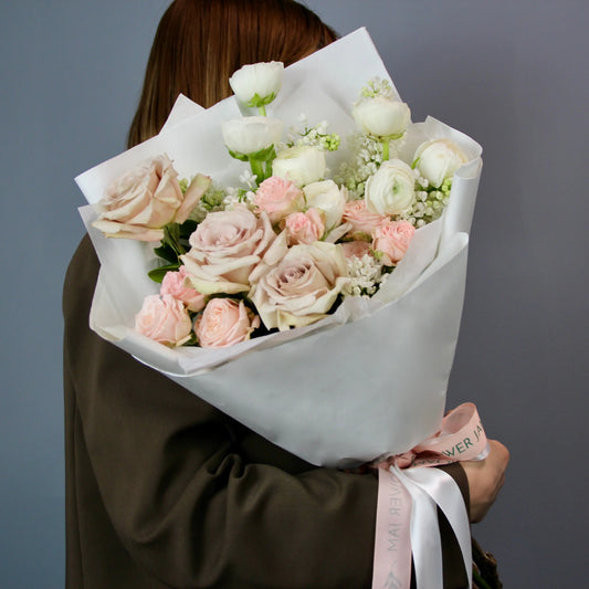 bouquet of white peonies and roses